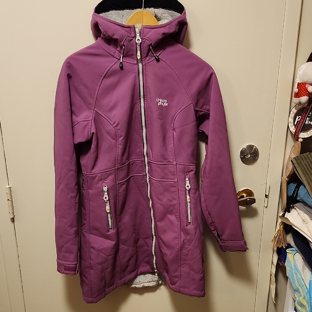 Purple Hooded Softshell Coat, Chlorophyll